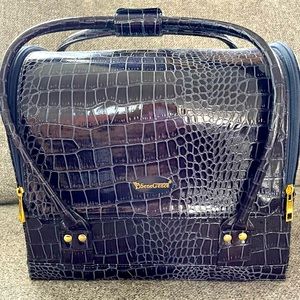 Navy Blue faux alligator train/makeup case NEW